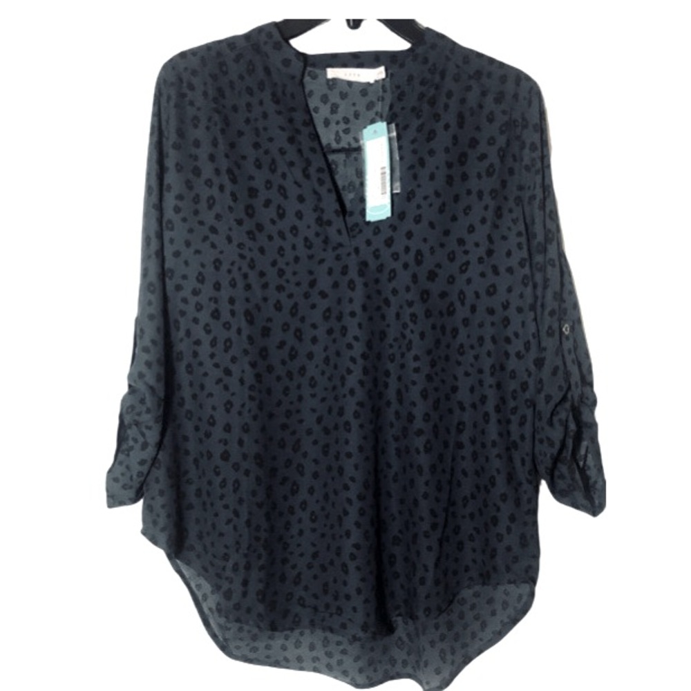 Lush Warren Split Neck Blouse. Charcoal Black. Size M. Brand new with tags.